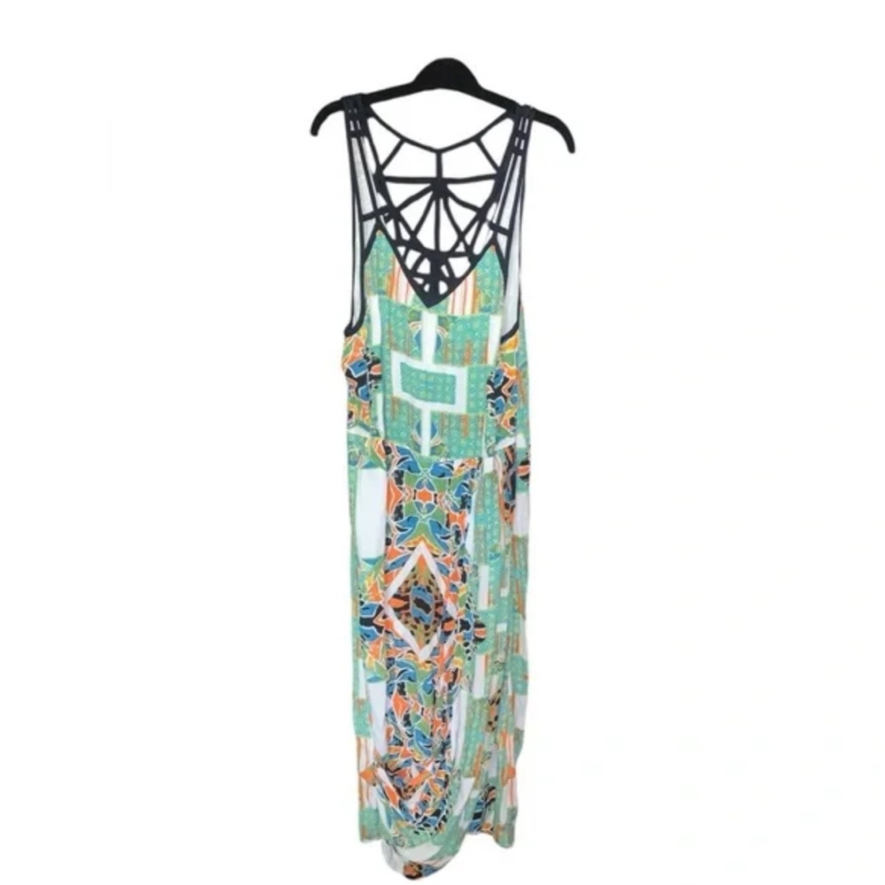 Free People Stained Glass Green and Orange Sleeveless V-Neck Sundress. Sz 6